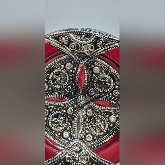 Moroccan Style Pottery Dish  Plate Inlaid with metal - Decorative Ceramic Plate - Picture 2 of 8